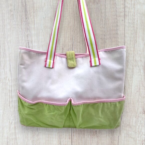 LILLY PULITZER Vintage Canvas Tote Bag Pockets Beach Diaper School Pink Green - Picture 1 of 11